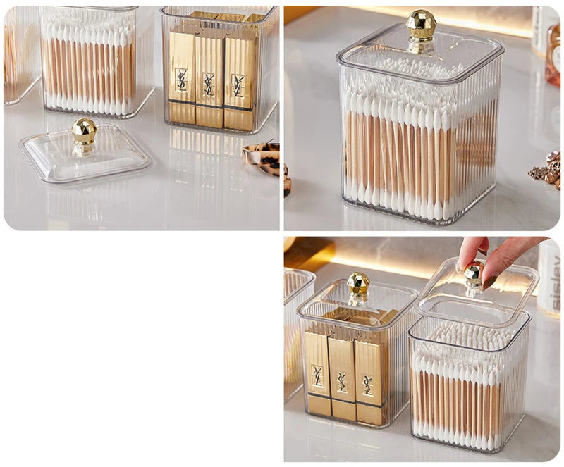 Transparent Acrylic Cotton Swab Storage Box Desktop Dust-Proof Makeup Removal Cotton Lipstick Cosmetics Storage Organization