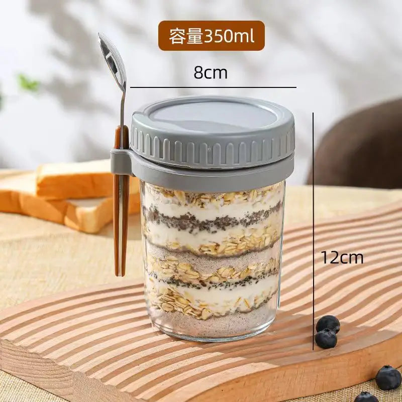 1pcs Overnight Oats Container Milk Fruit Salad Food Storage Glass Jars Portable Cereal Breakfast Cups Water Bottle Kitchen Item