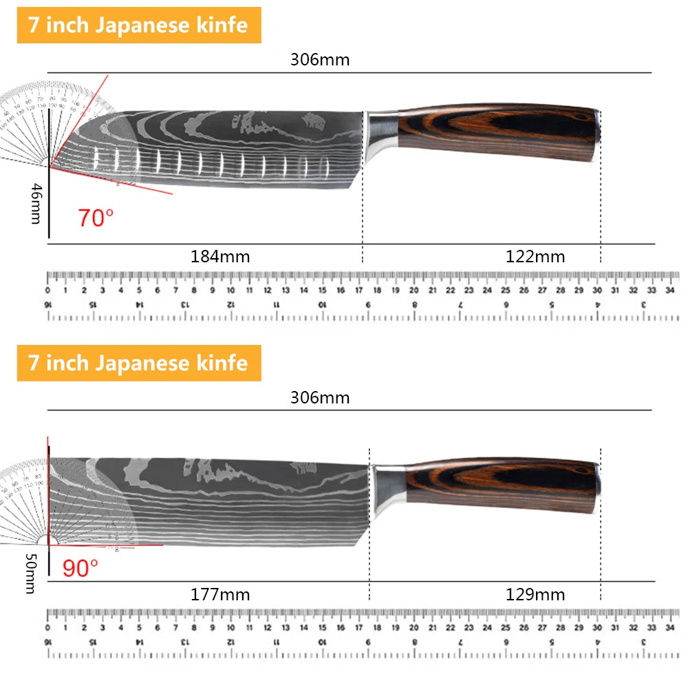 Juego de Cuchillos de Chef – Santoku Japonés, Patrón Damasco Láser, Ultra Afilados