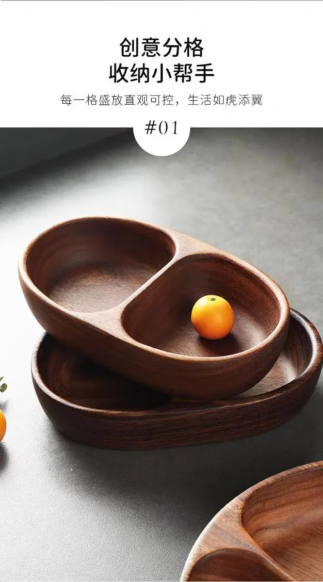 Acacia Wood Whole Wood Salad Bowl Dry Fruit Plate Fruit Snack Split Bowl Salad Boat Plate Walnut Fruit Plate Trays Decorative