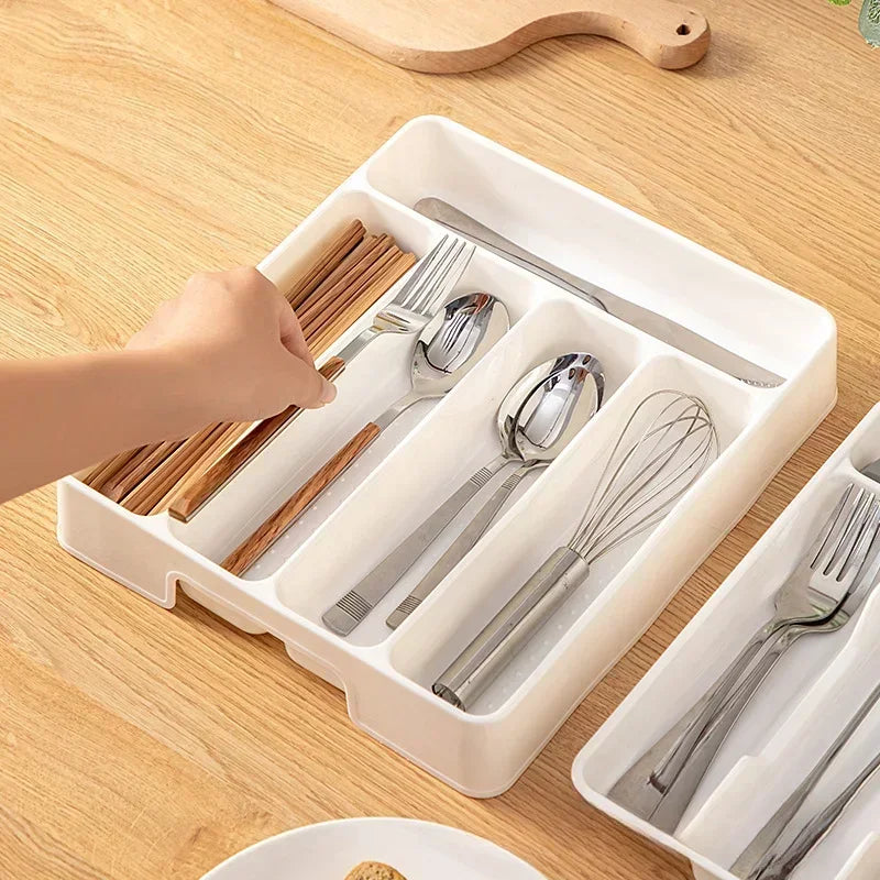 4/5 Compartments Cutlery Organizer Daily Drawer Divider Tray Rectangle Easy Clean Home Kitchen Spoon Fork Separation Box