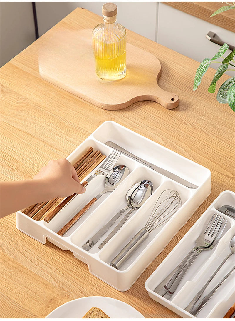 4/5 Compartments Cutlery Organizer Daily Drawer Divider Tray Rectangle Easy Clean Home Kitchen Spoon Fork Separation Box