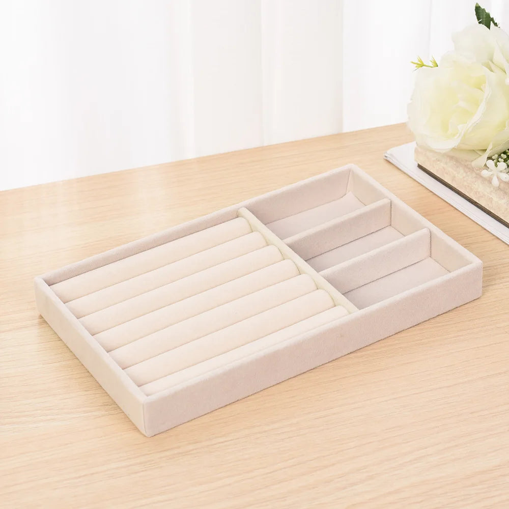 Velvet Jewelry Tray Display Case Portable Holder Earring Necklace Packaging Box Grey Beige Stackable Jewelry Organizer Boxes