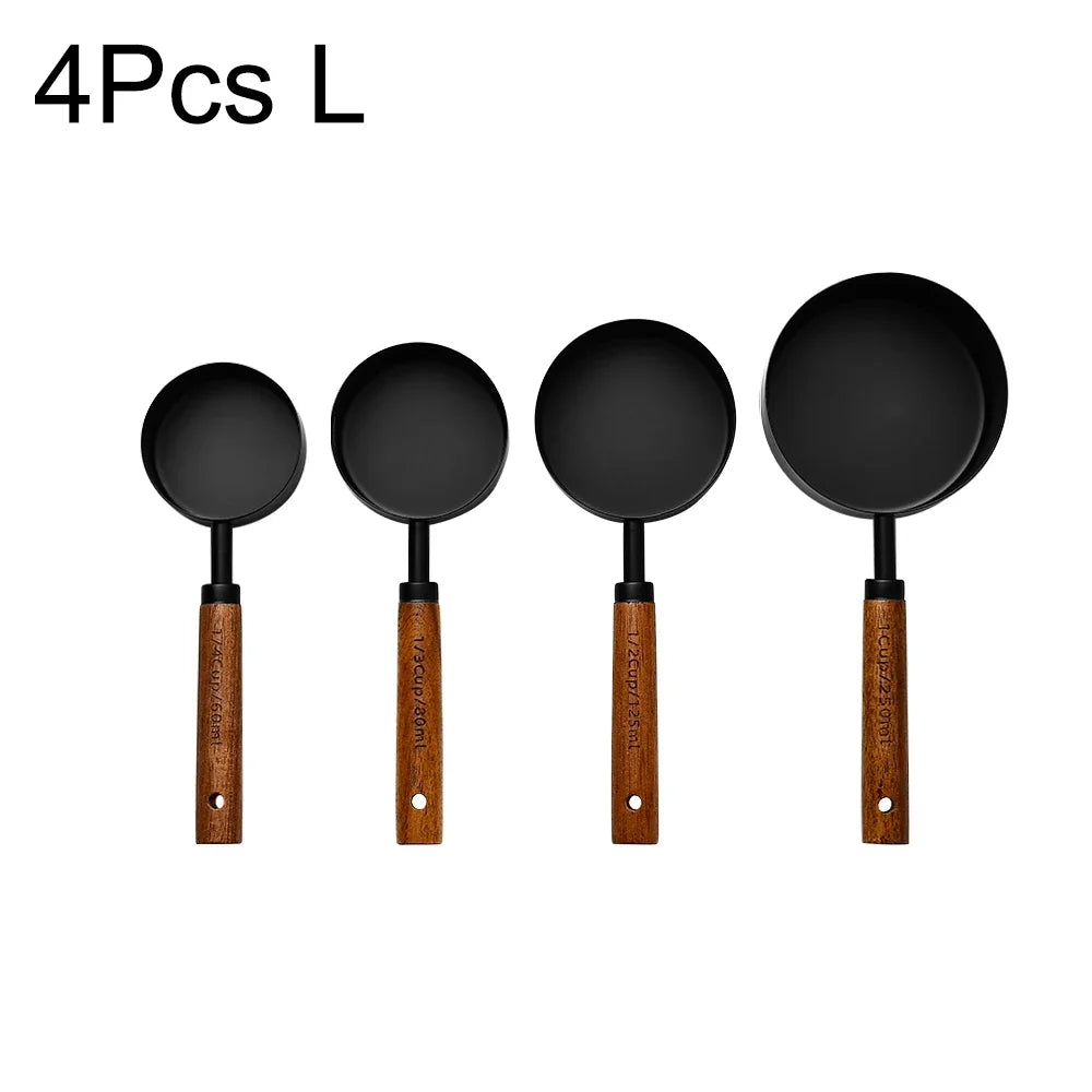 1/4/8Pcs Gold Wooden Handle Stainless Steel Measuring Cups Spoons Baking Tools Coffee Bartending Scale Kitchen Accessories Set