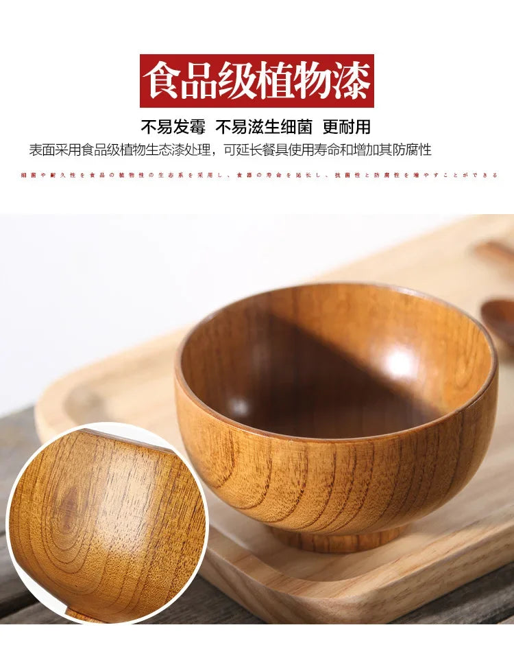 Japanese Wooden Bowls Jujube Wood Children Baby Adults Small Soup Bowls Solid Wood Salad Bowls Retro Household Tableware