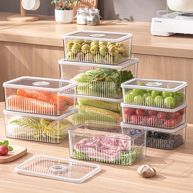 Transparent Fridge Organizer Food Storage Containers Fresh Vegetable Fruit Baskets Refrigerator Storage Box Kitchen Organizer