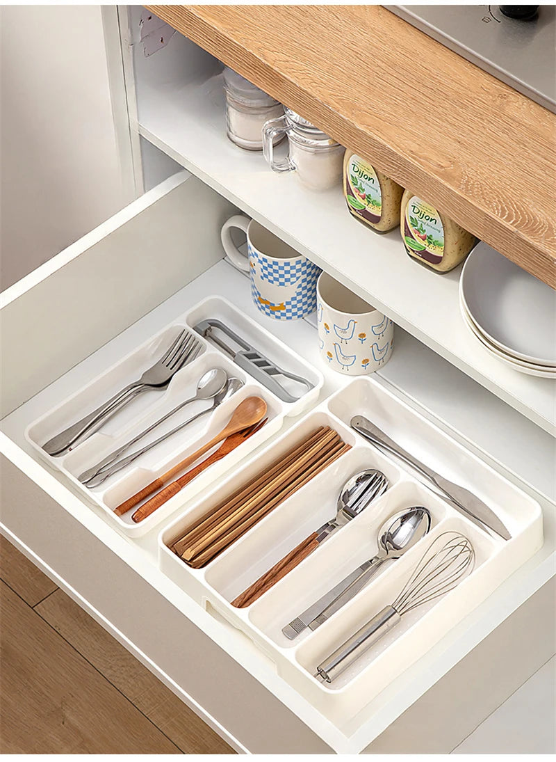 4/5 Compartments Cutlery Organizer Daily Drawer Divider Tray Rectangle Easy Clean Home Kitchen Spoon Fork Separation Box