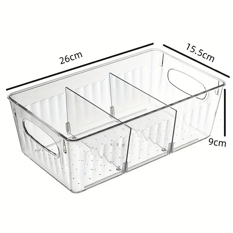 New Kitchen Refrigerator Organizer Bin Clear Plastic Food Storage Fridge Storage Box with Divider Freezer Pantry Organizer