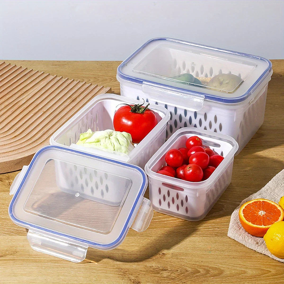 1/2/3pcs Refrigerator Storage Box Fridge Organizer Fresh Vegetable Fruit Drain Basket Storage Container Pantry Kitchen Organizer