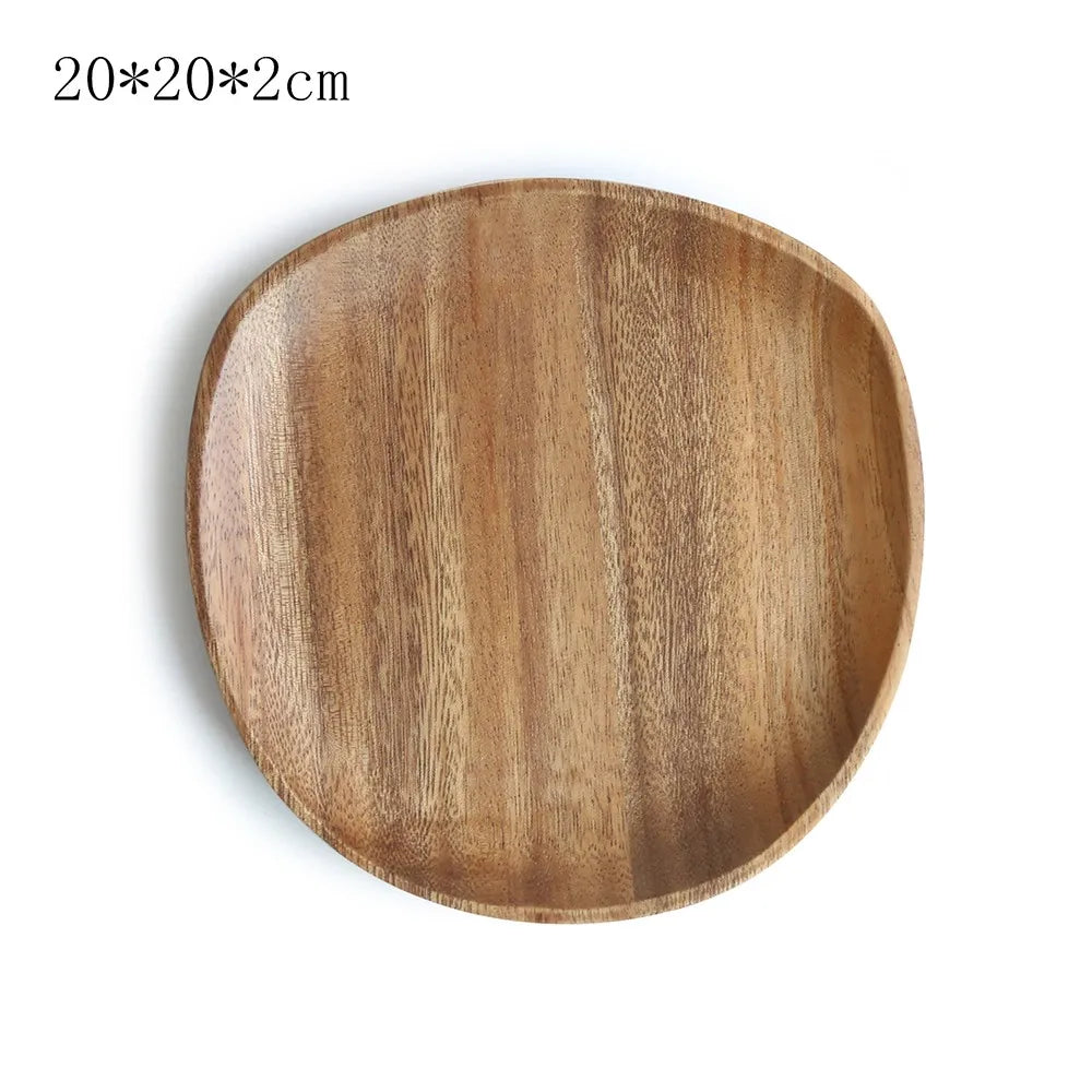 Walnut & Acacia Irregular Oval Solid Wood Dinner Plate Wooden Serving Decorative Tray, for Dishes Snack, Dim Sum, Fruit, Dessert