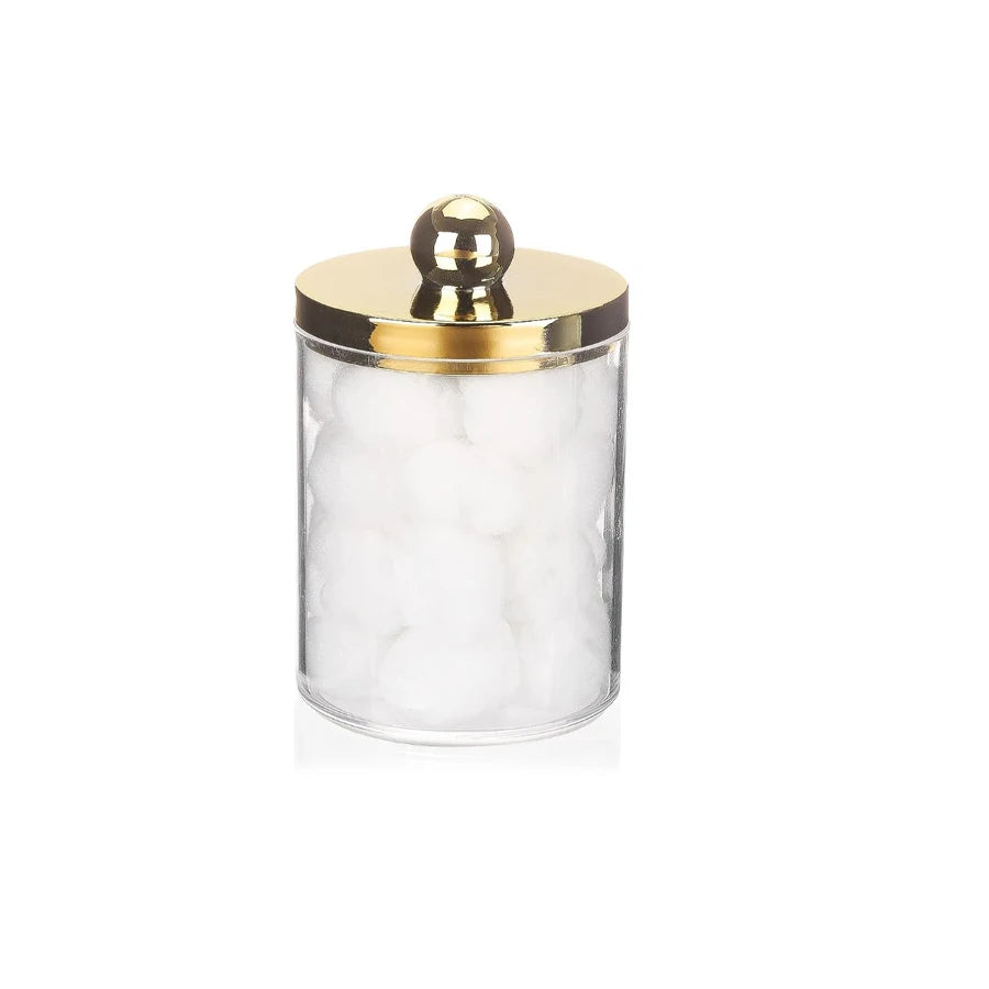 1/2 Pack Qtips Dispenser,Bathroom Organizers and Storage Containers, Plastic Apothecary Jars with Gold Lids for Makeup Ball