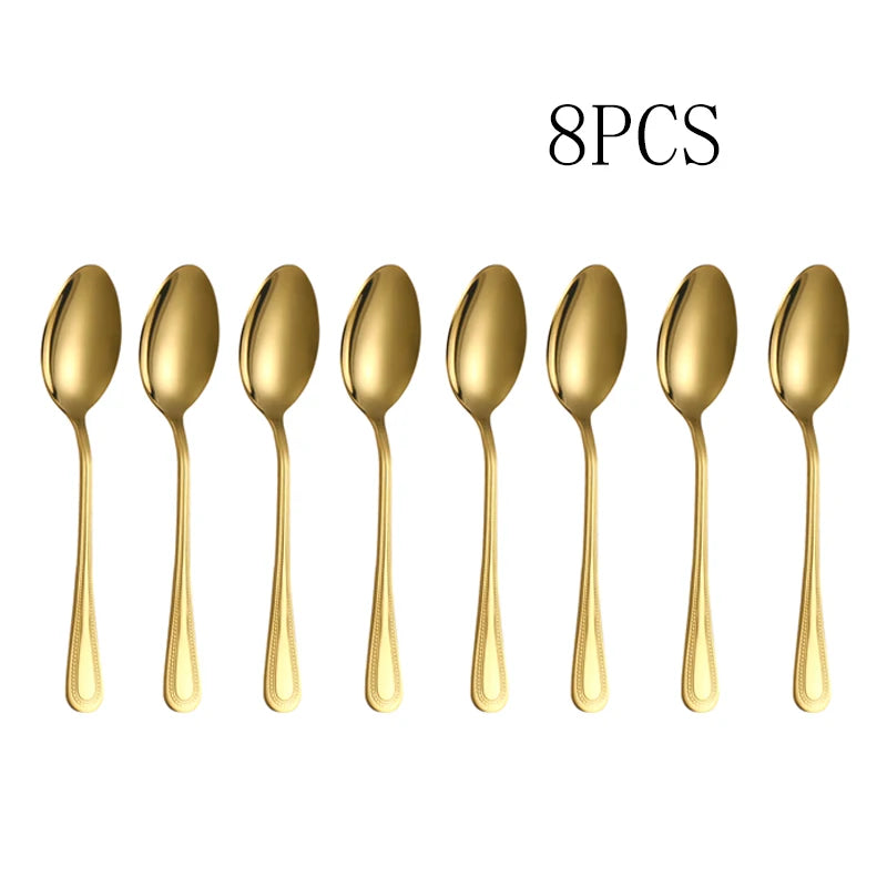 4/8/12PCS Stainless steel mirror Light Gold dessert spoon Coffee spoon suitable for hotel restaurant home kitchen