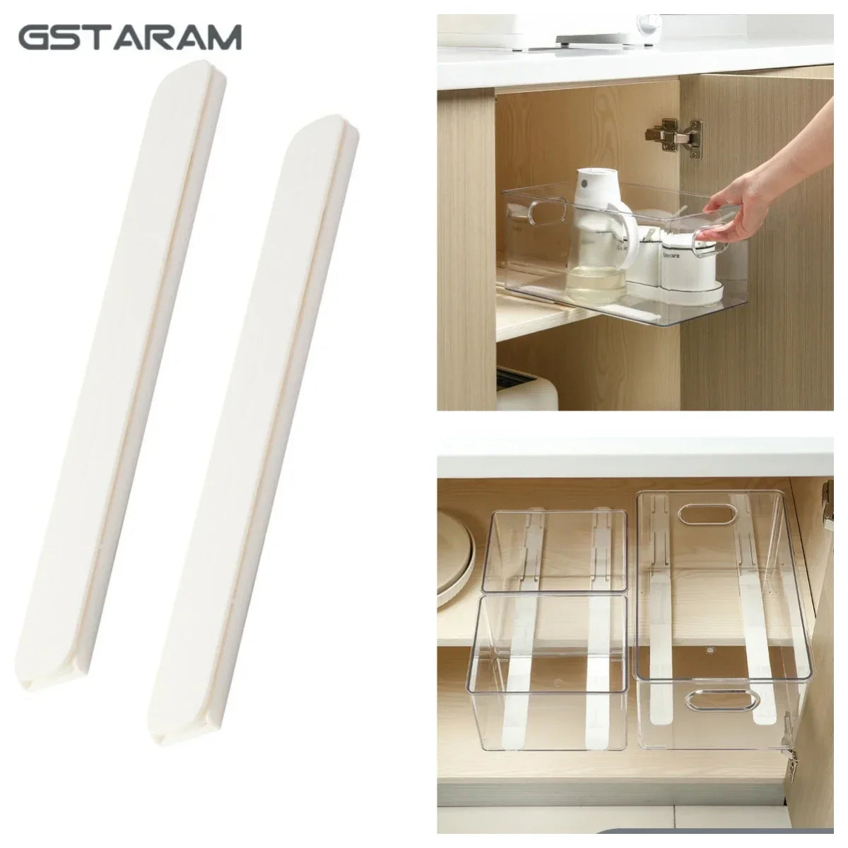 GSTARAM Convenient Retractable Drawer Sliding Rails Household White Bin Tracks Accessories Pullout Storage Rack Slide Hardwar