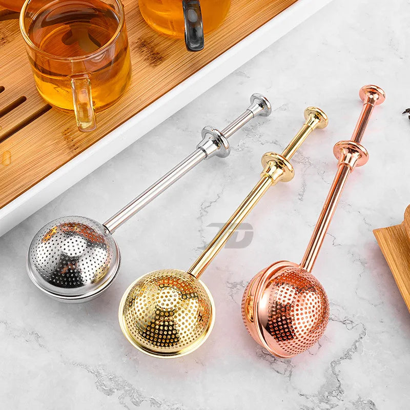 Press Type 304 Stainless Steel Tea Ball Infuser Retractable Metal Coffee Powder Cha Strainer Kitchen Diffuser Sieve For Spice