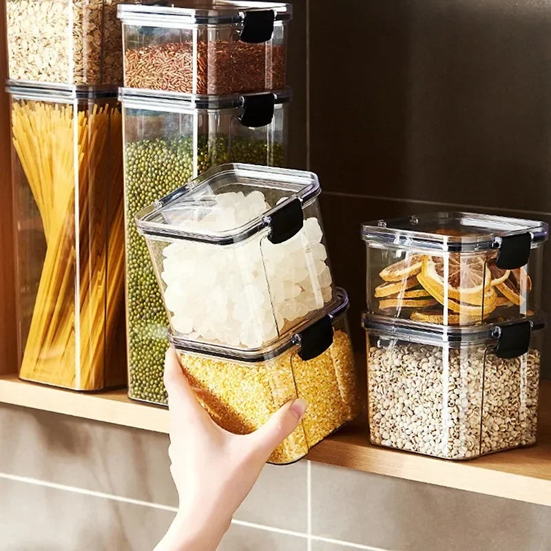 460-1800ml Sealed Jars Kitchen Grain Storage Organizer Large Tank Plastic Moisture-proof Storage Box Household Seasoning Jars