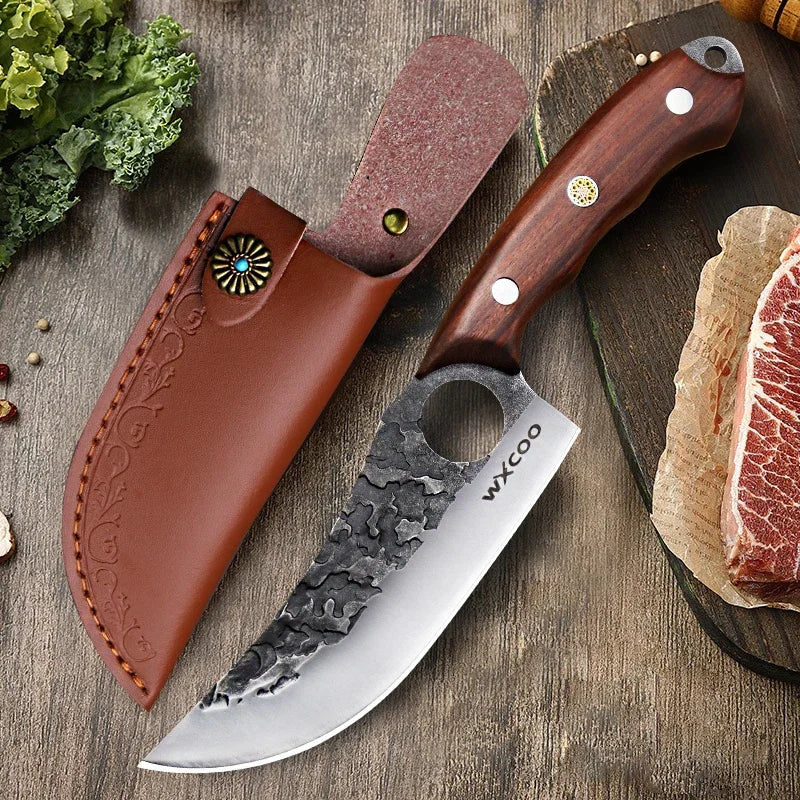 Cuchillo de Carnicero Forjado – Mango de Madera, Ideal para Cortar y Deshuesar Carne