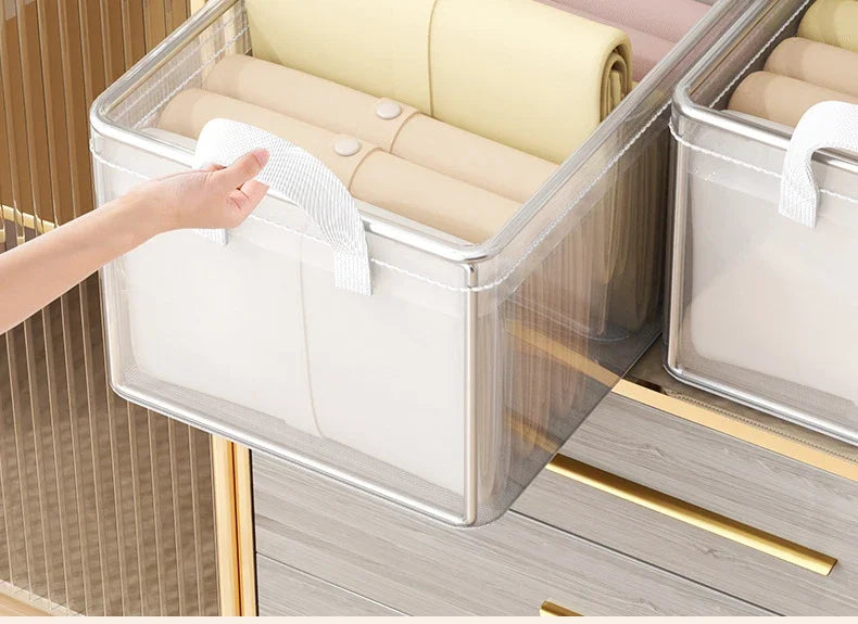 PVC Transparent Storage Basket for Clothes Underwear Storage Box Stainless Steel Frame Wardrobe Organizer Waterproof Cloth Box