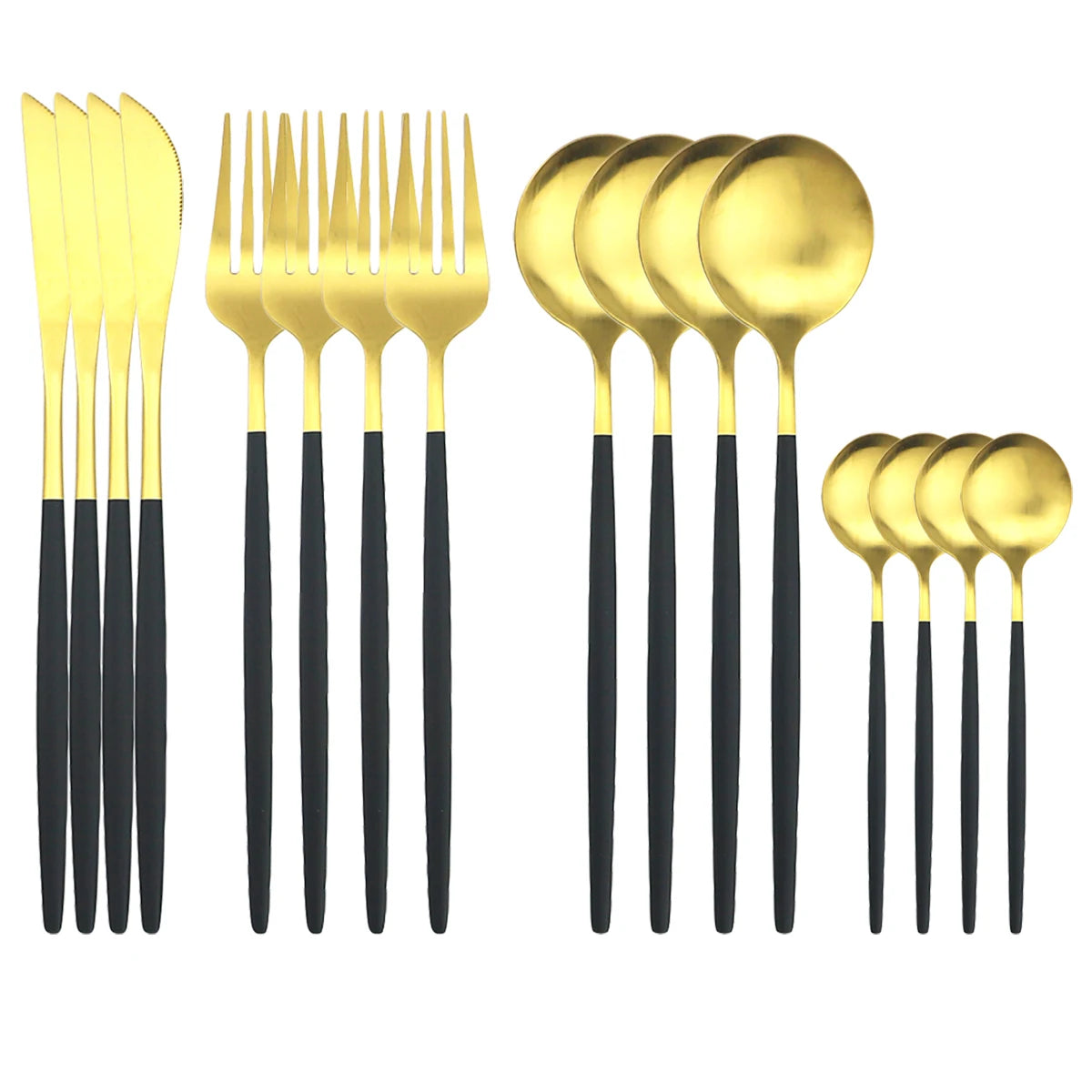 16Pcs Gold Matte Cutlery Set Knife Fork Spoons Dinnerware Set Stainless Steel Tableware Western Flatware Kitchen Silverware Set