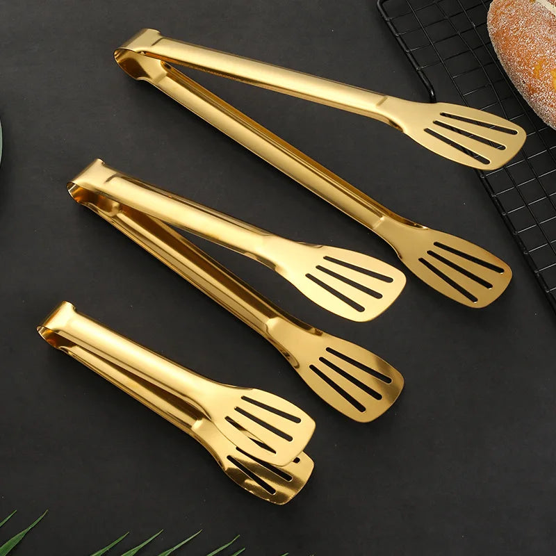 18-Styles Gold BBQ Food Tongs Steak Clip Stainless Steel Hollow Cake Bread Grill Clamp Cooking Utensils Kitchen Accessories