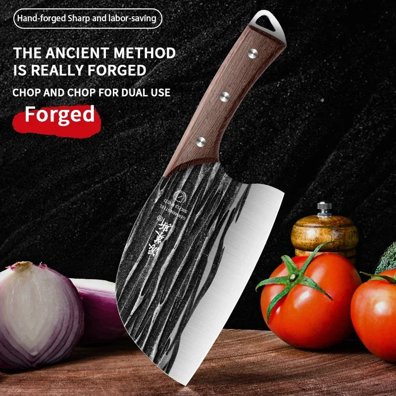 Cuchillo de Cocina Forjado a Mano – Acero Inoxidable, Mango de Madera, Ultra Afilado