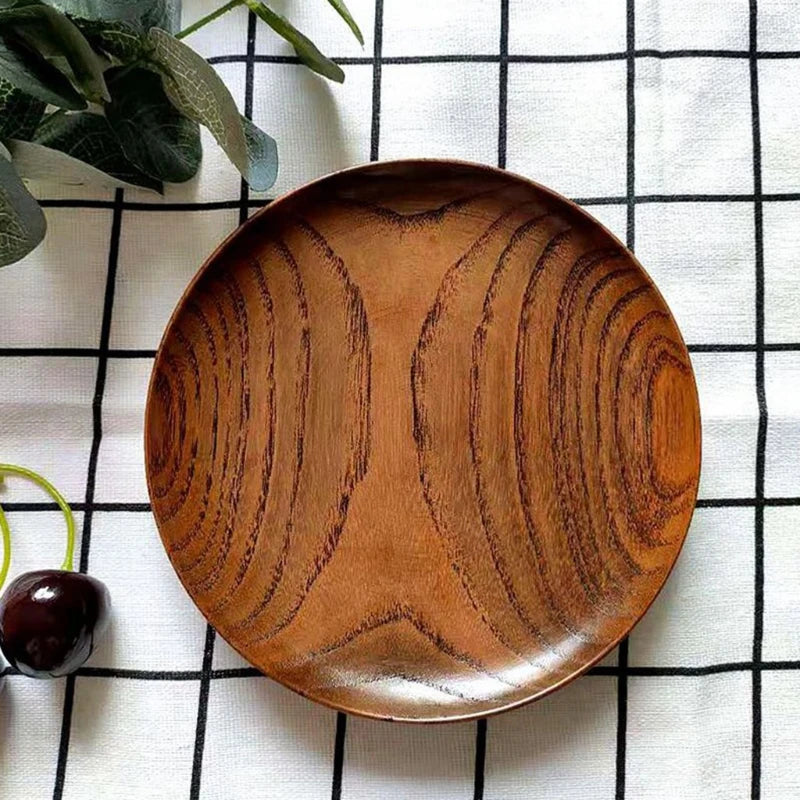 Round Solid Wood Plate Acacia Wood Fruit Dishes Wooden Saucer Tea Tray Dessert Dinner Breakfast Plate Tableware Dishes