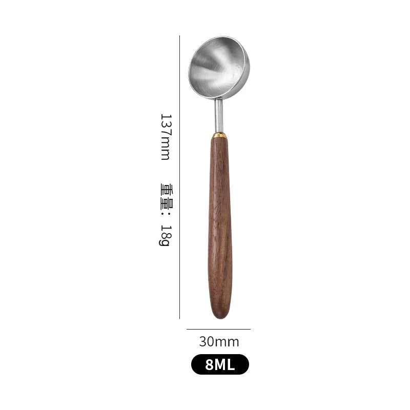 25ml Wooden Handle Stainless Steel Coffee Scoop Tablespoon Measuring Spoon Walnut Wood Long Handle Coffee Spoons Cafe Decoration