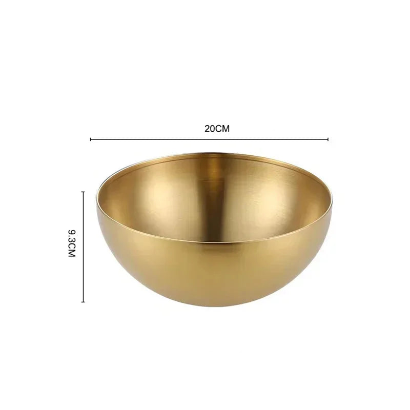 304 Golden Stainless Steel Fruit Salad Bowls Large Capacity Korean Style Food Container Soup Rice Noodle Kitchen Tableware