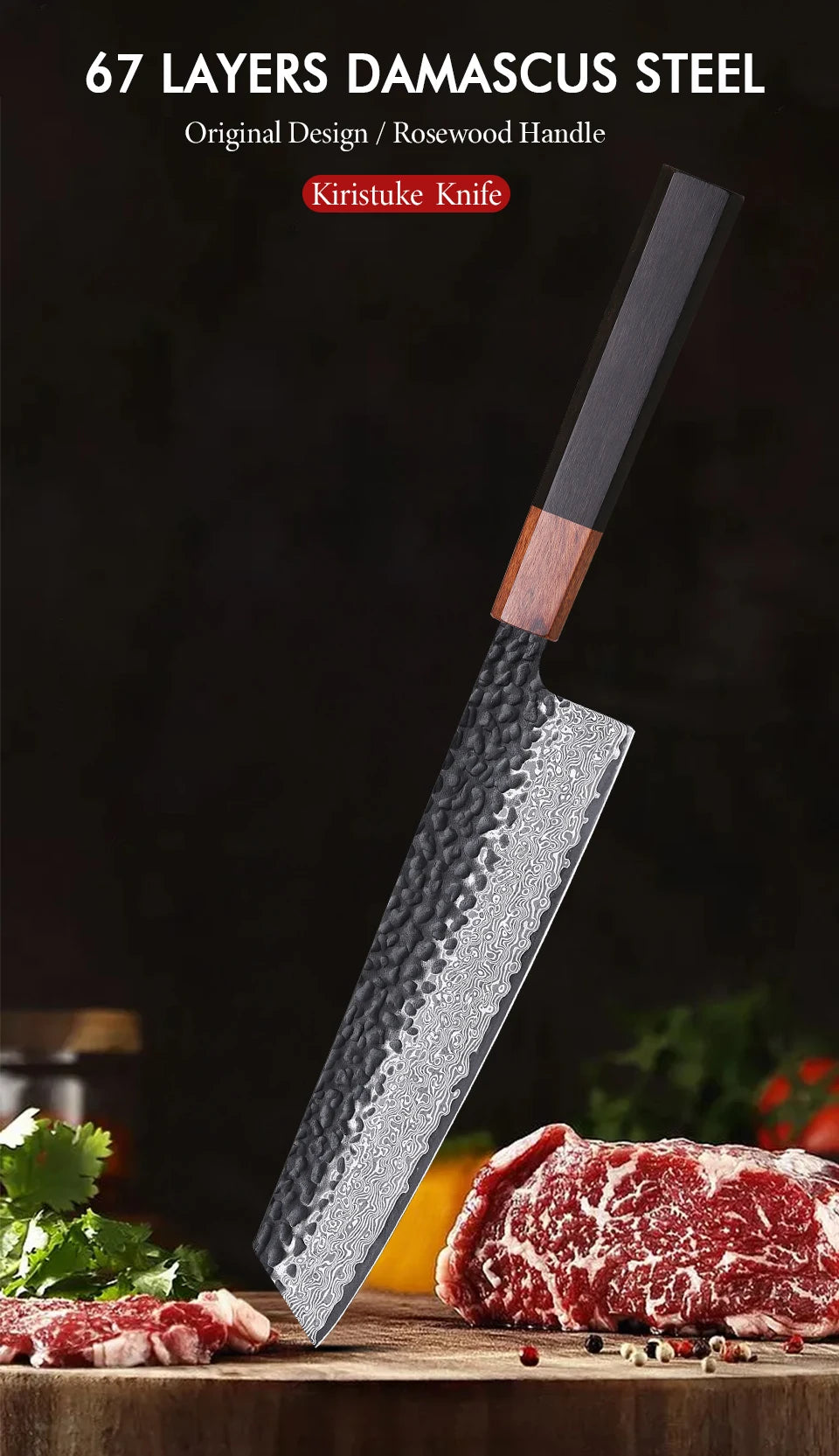 Cuchillo de Chef Japonés Kiritsuke 8.2” – Acero Damasco VG10