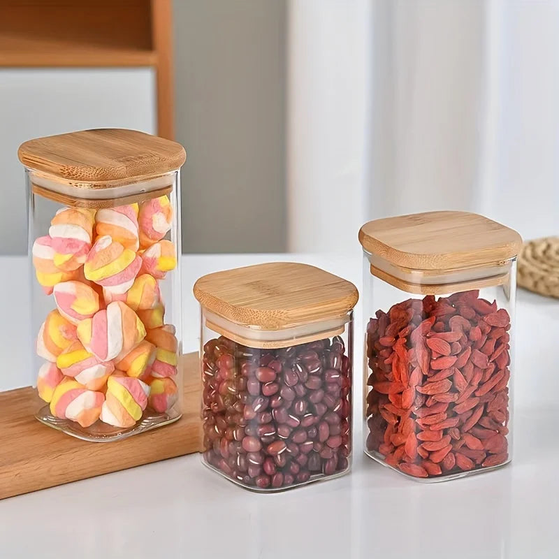 1/2/4/8pcs, 10oz Glass Jars With Airtight Lids, Candy Jars, Food Storage Containers With Bamboo Lids, Clear Jars