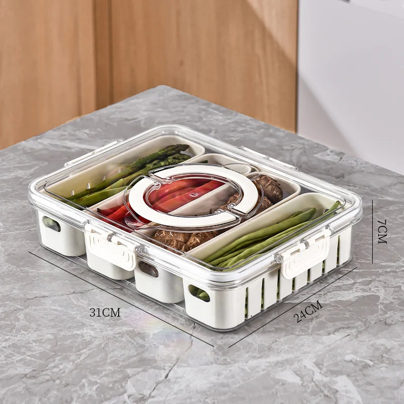 Kitchen Drain Box, Interval Preservation Box, Refrigerator Storage Basket With Handle Storage Box, Made Of PET Material, White