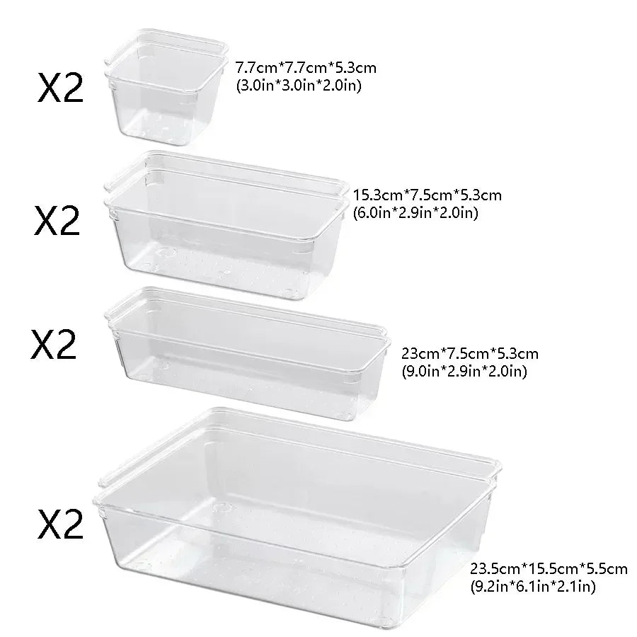 24/16/8/4pcs Drawer Organizers Set Clear Plastic Desk Dividers Bins Bedroom Dresser Office Storage Box for Makeup Gadgets