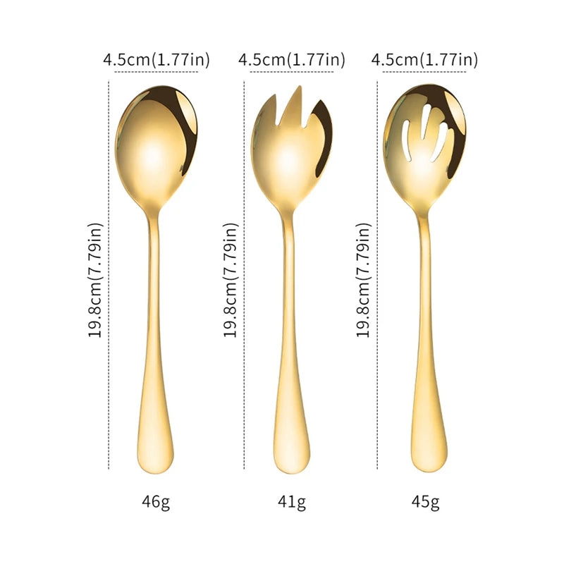 3Pcs/Set Salad Spoon Fork Set Dinnerware Stainless Steel Tableware Cutlery Set Serving Spoon Set Colorful Unique Spoon Flatware