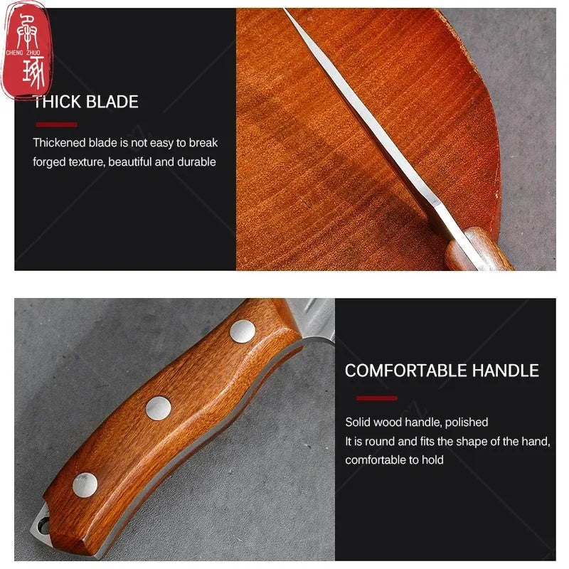 Cuchillo de Carnicero Forjado – Acero Inoxidable, Mango de Madera, Full Tang