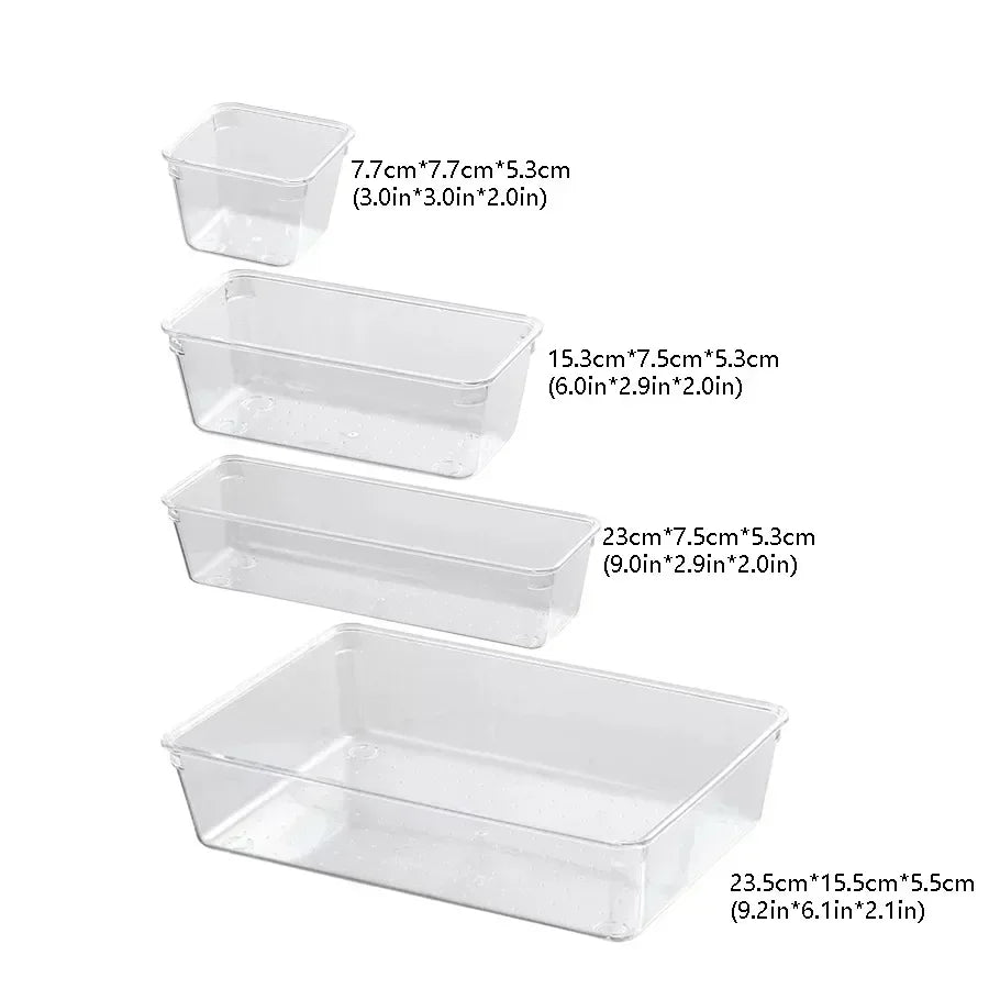 24/16/8/4pcs Drawer Organizers Set Clear Plastic Desk Dividers Bins Bedroom Dresser Office Storage Box for Makeup Gadgets