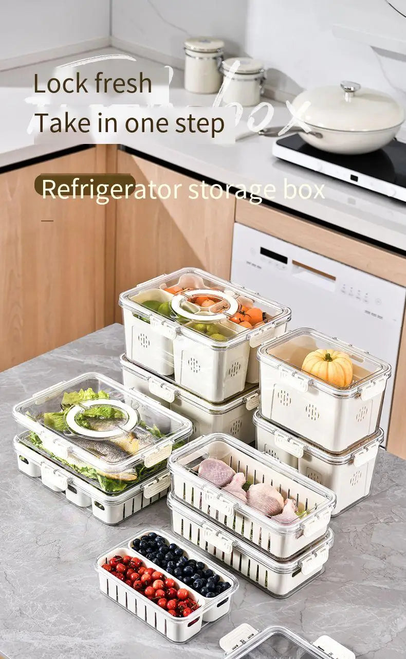 Kitchen Drain Box, Interval Preservation Box, Refrigerator Storage Basket With Handle Storage Box, Made Of PET Material, White