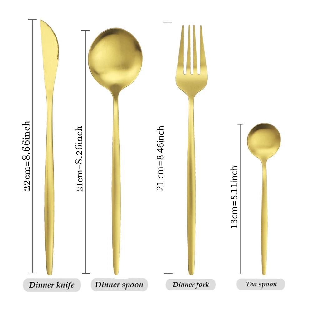 16Pcs Gold Matte Cutlery Set Knife Fork Spoons Dinnerware Set Stainless Steel Tableware Western Flatware Kitchen Silverware Set