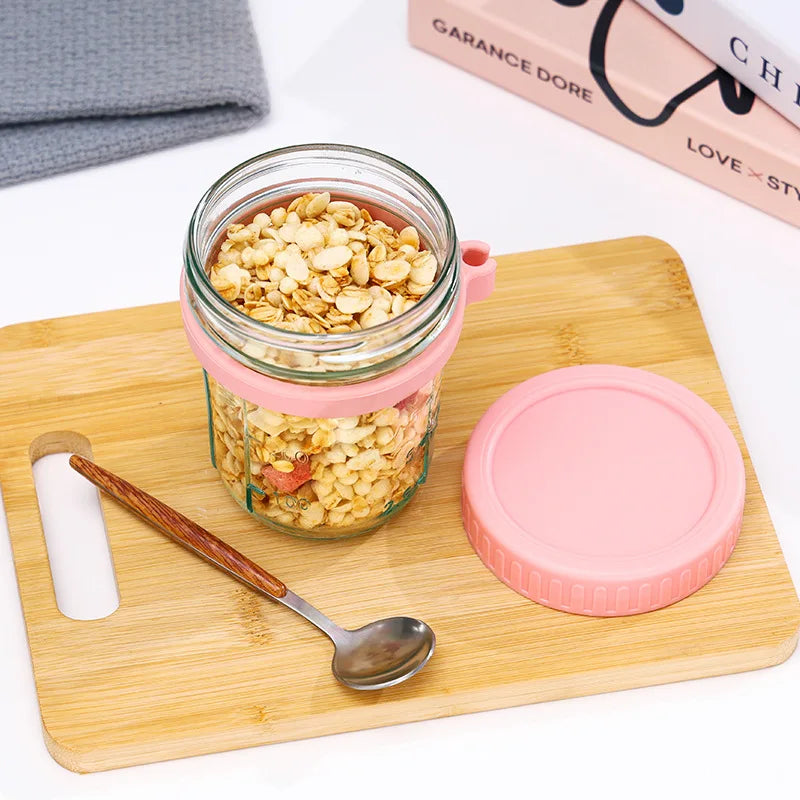 1pcs Overnight Oats Container Milk Fruit Salad Food Storage Glass Jars Portable Cereal Breakfast Cups Water Bottle Kitchen Item