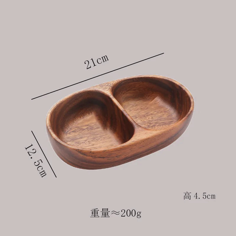 Acacia Wood Whole Wood Salad Bowl Dry Fruit Plate Fruit Snack Split Bowl Salad Boat Plate Walnut Fruit Plate Trays Decorative