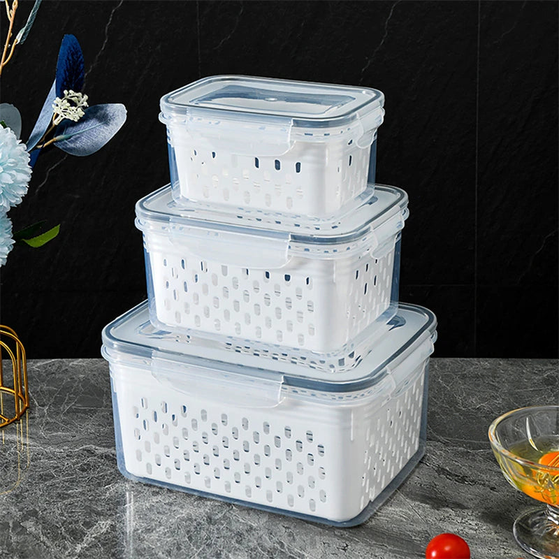 Refrigerator Storage Box Fridge Organizer Fresh Vegetable Fruit Boxes Drain Basket Storage Containers Pantry Kitchen Organizer