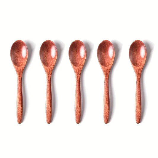 6PCS Wooden Tea Spoon Long Coffee Spoons Small Teaspoon Set Wood Honey Dessert Spoon Coffee Drink Stirrer Teaspoons Tableware