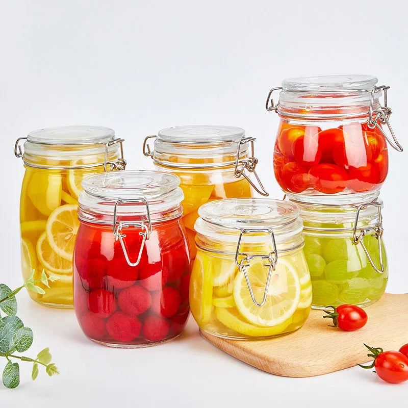 Sealed Glass Jars with Clip Lids, Honey Bottles, Snack Jars, Grain Storage Jars, Candy Jars, Stainless Steel Snap Seal Jars