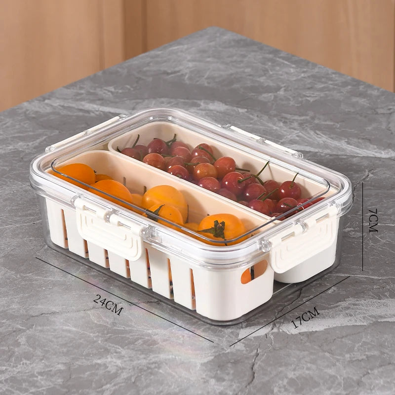 Kitchen Drain Box, Interval Preservation Box, Refrigerator Storage Basket With Handle Storage Box, Made Of PET Material, White