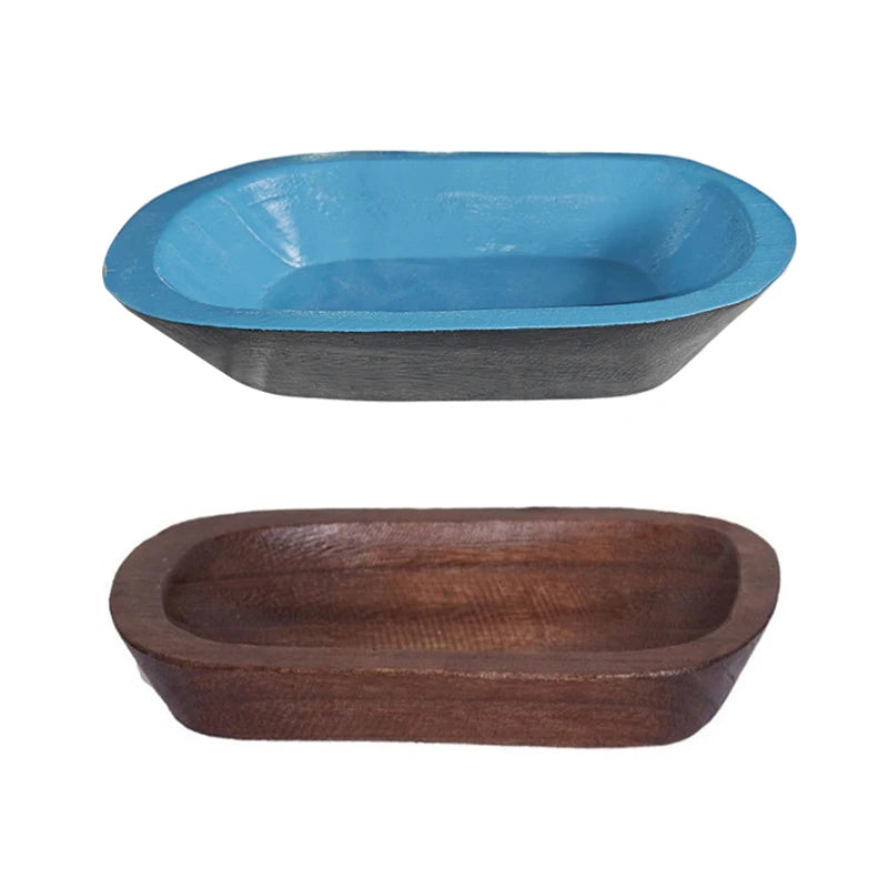 Wooden dough bowl household oval wooden decorative bowl retro country style wooden bowl decorative candle bowl