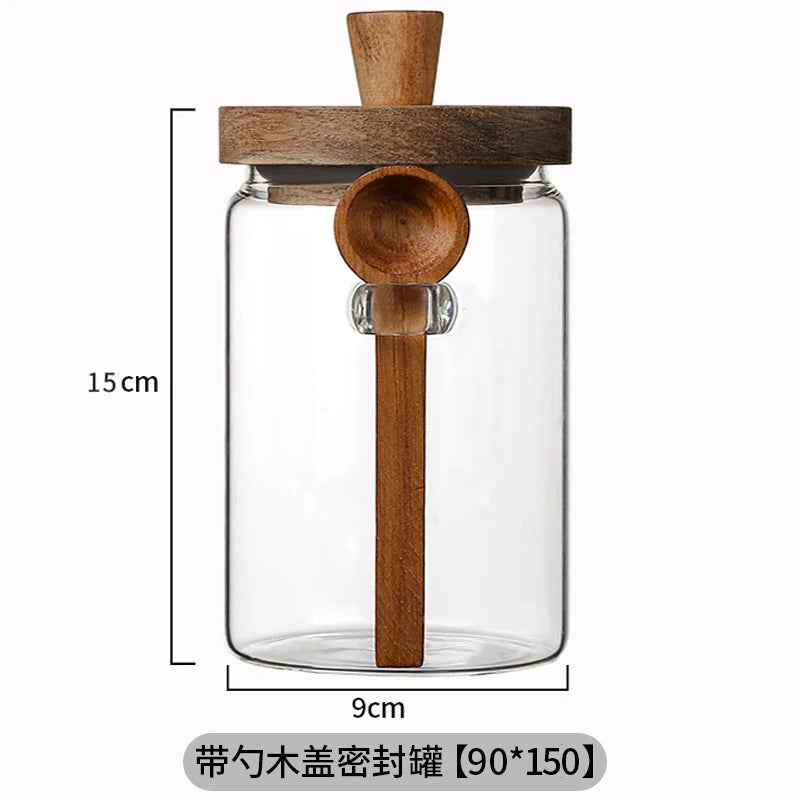 Coffee Bean Storage Jar Glass Sealed Jar with Spoon Storage Box Coffee Powder Storage Can Tea Can