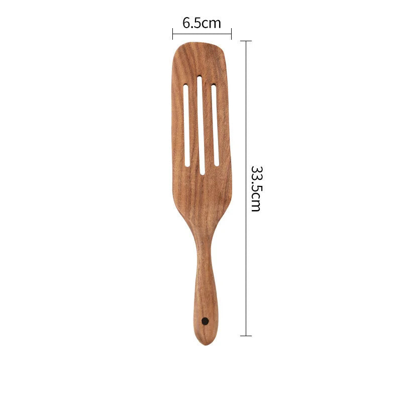 Teak Wood Long Handle Spatula Kitchen Turner Non Stick Cooking Utensils Wooden Salad Spatula Baking Scraper Rice Shovel Cookware