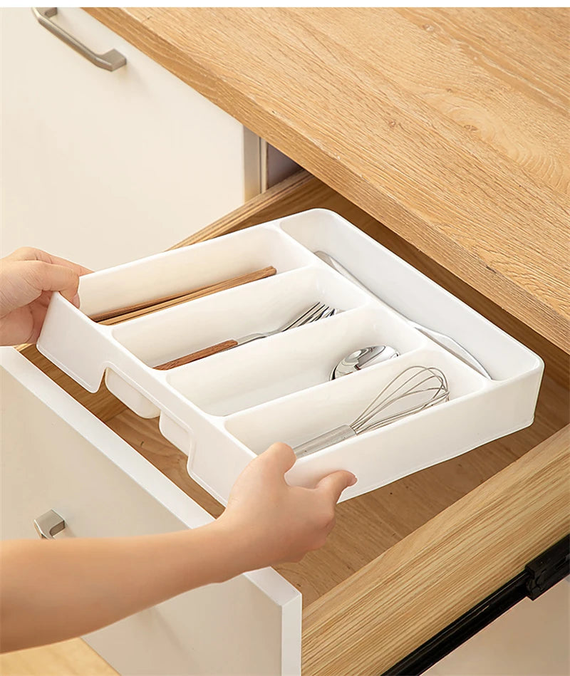 4/5 Compartments Cutlery Organizer Daily Drawer Divider Tray Rectangle Easy Clean Home Kitchen Spoon Fork Separation Box