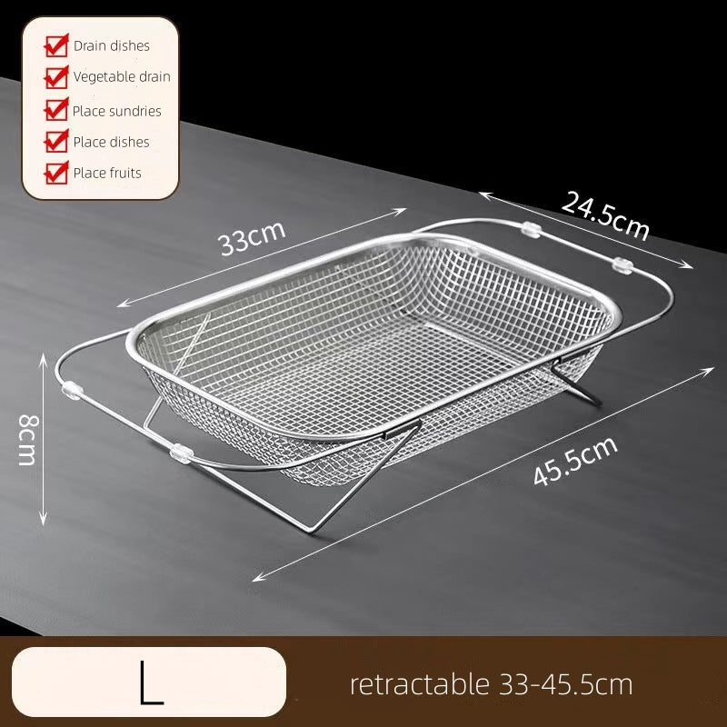 Sink Strainer Drainer Basket 304 Stainless Steel Expandable Sink Colander Strainer Basket for Vegetables Fruits Pasta Dishes