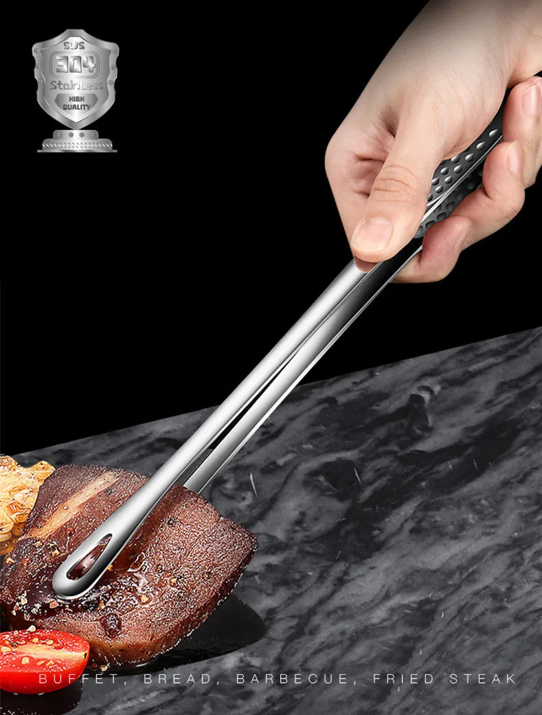 Food Tongs Stainless Steel Barbecue Tongs Meat Salad Steak Food Serving Tongs Tweezers Long BBQ Cooking Tongs Kitchen Utensils