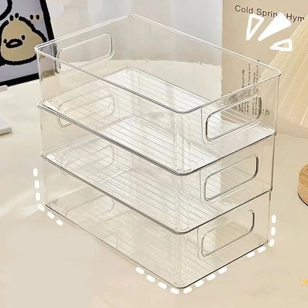 Drawer Organizer Bin Clear Stackable Fruit Food Jars Book Cosmetic Jewelry Storage Box Transparent Fridge Storage Bin Containers