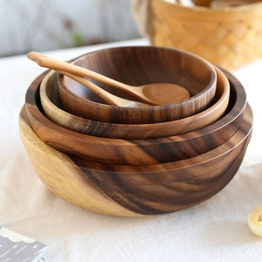 Good Grade Eco-Friendly Polishing Salad Bowl Japanese Practical Wooden Soup Bowl Kitchen Supplies